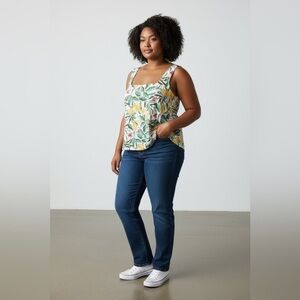 Ava & Viv Floral Sleeveless Lemon Floral  button down back plus size top 2X